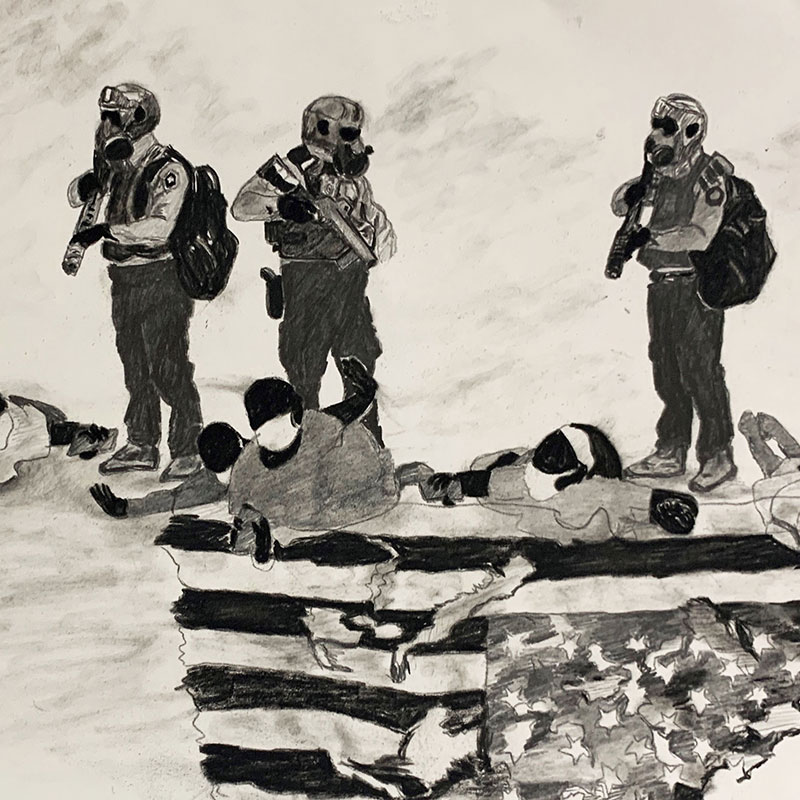 Cicely Hill, "Hoodies #3," Graphite on paper, 2020. Courtesy of the artist and the Department of Art and Art History © Cicely Hill