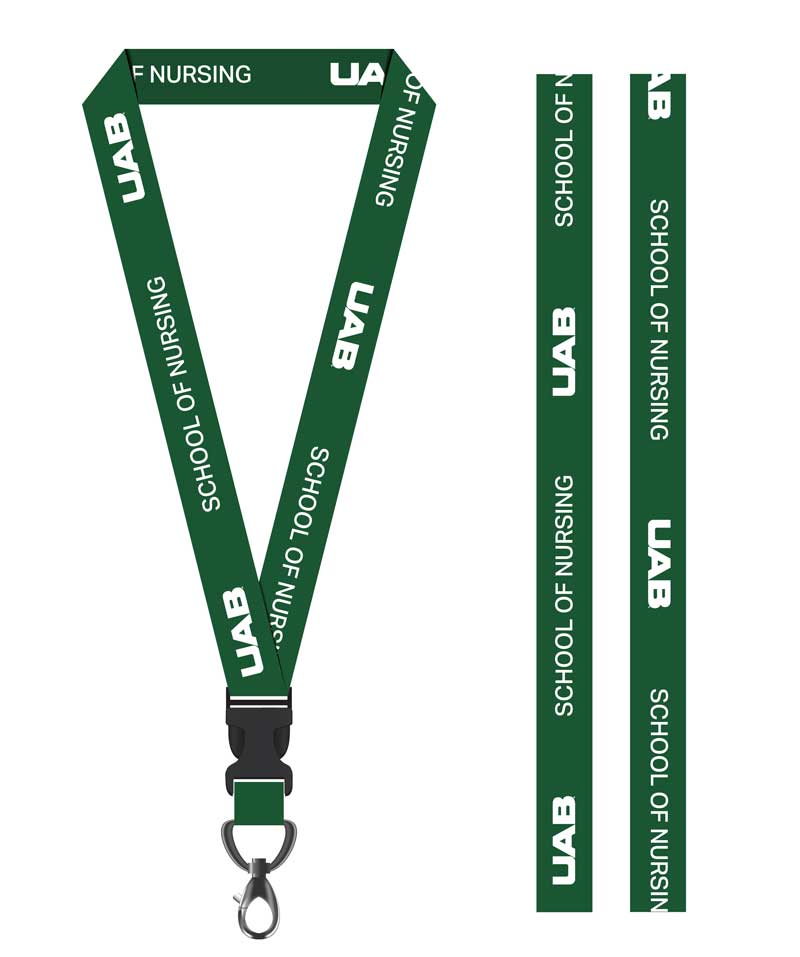 Graphic showing Monogram + text usage on lanyard