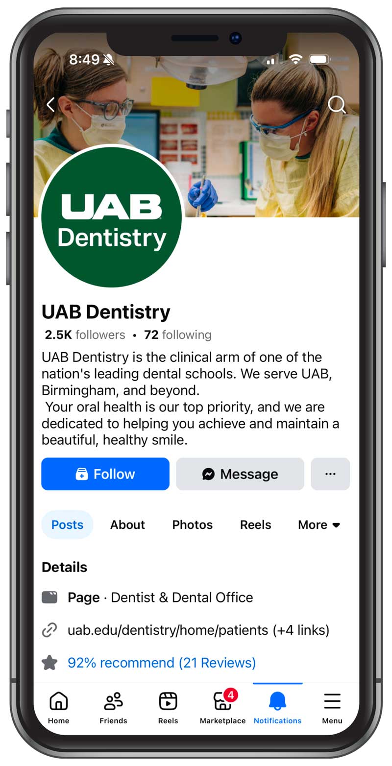 Graphic showing Facebook page for UAB Collat