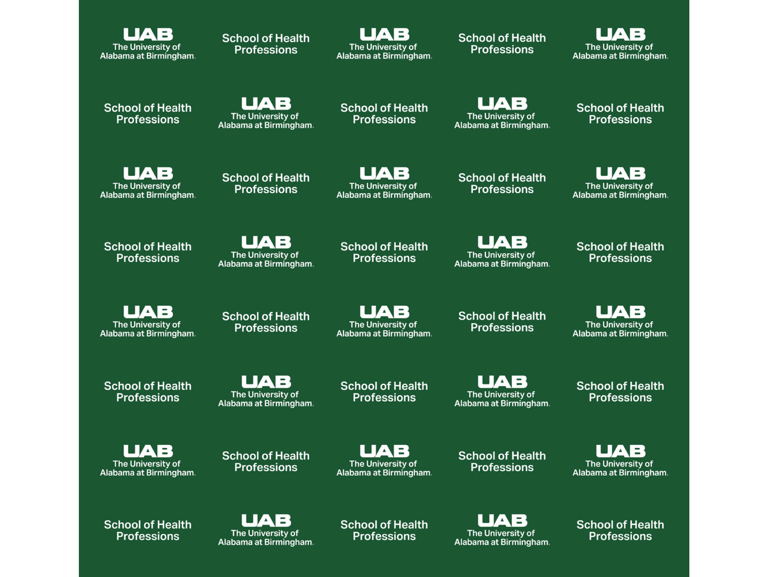 Graphic showing core logo + lockup in text usage on step and repeat banners