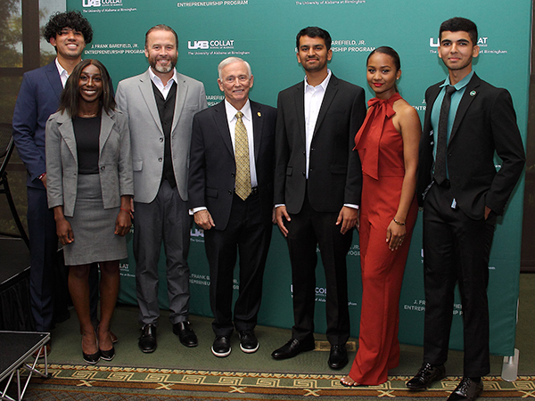 Entrepreneurship students celebrated a $5 million gift from Collat alumnus J. Frank Barefield (center) at an October 10th reception.