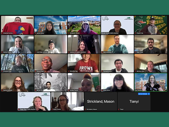 Zoom screen of more than a dozen researchers on a call
