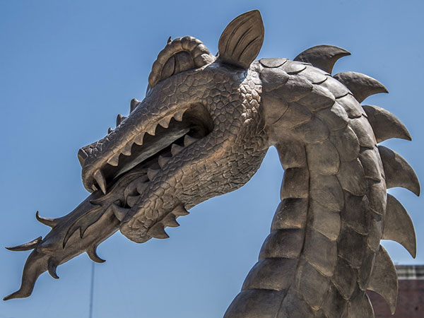 Bronze statue of UAB mascot Blaze. 