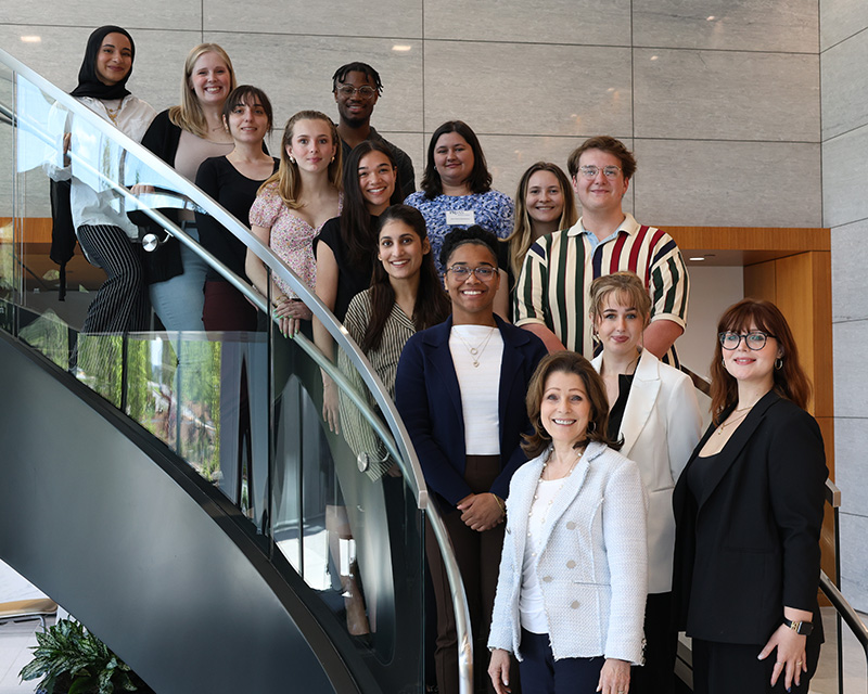 Members of the student group inside Heritage Hall. 