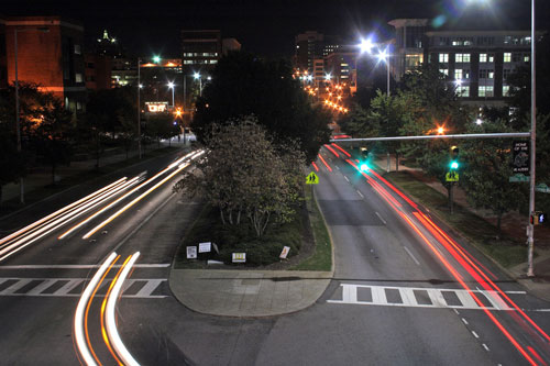 University Boulevard at night. 