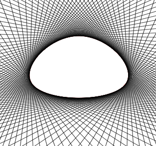 The tangent space of a curve as a family of lines. 