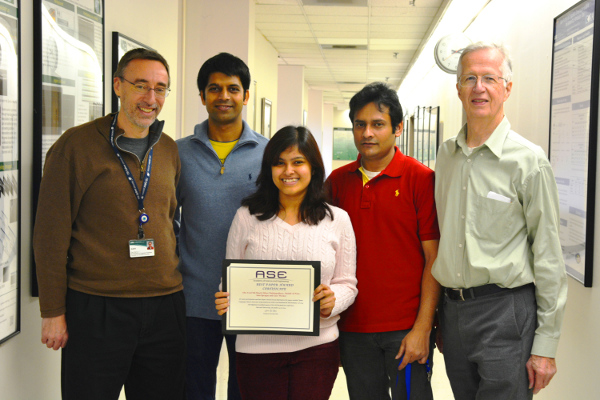 From left to right: Gray Warner, Abu Awal Md Shoeb, Dibya Mukhopadhyay, Shahid Al Noor, and Professor Alan Sprague.