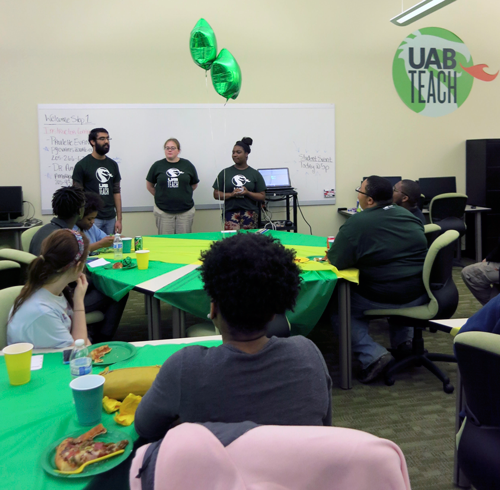 Birmingham Education Foundation members speak to UABTeach students. 