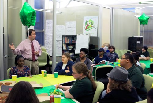 Birmingham Education Foundation members speak to UABTeach students. 