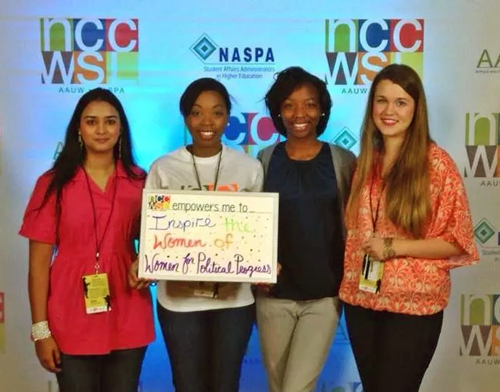From right to left: Ashleigh Staples, Jalisa Burrell, Miesha Williams, and another student attending the NCCWSL confernce. 