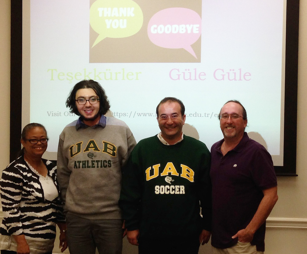 From left: Assistant professor Chris Walker, Serhat Tek, Fatih Mehmet Atak, and department chair Dr. David Pollio.