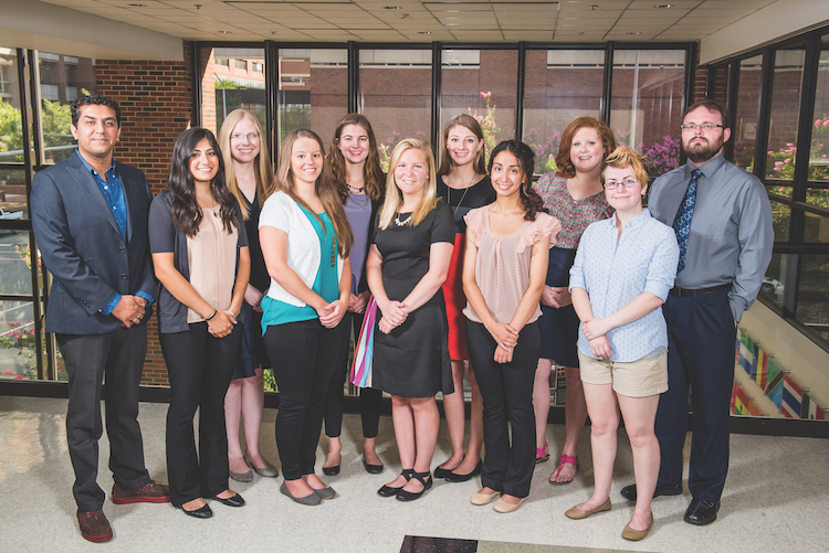 Dr. Kana with his students. Front row, from left: Carla Ammons, Abbey Herringshaw, Haley Bednarz, Melissa Thye, Emma Sartin, Thomas DeRamus. Mary-Elizabeth Winslett, Niharika Loomba, Victoria Seghatol-Eslami, Rebecca Donnelly