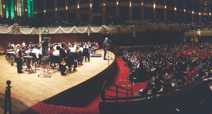 Department of Music Chair Patrick Evans welcomes the crowd.