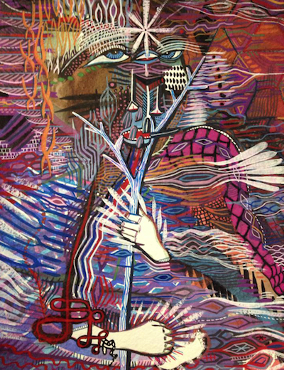 Merrilee Challiss, "The Reverie of Inner Realms"  15" x 15" Gouache and watercolor on paper 2014