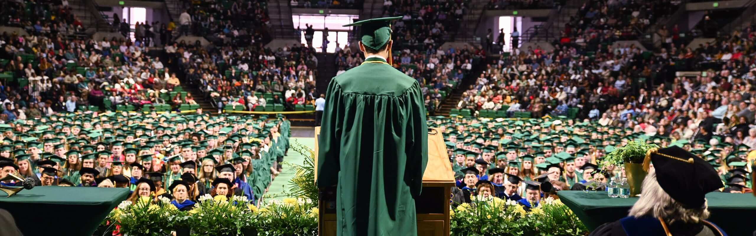 student at commencement ceremony