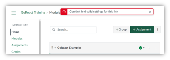 Screenshot of error box that reads 'couldn't find valid settings for this link.'
