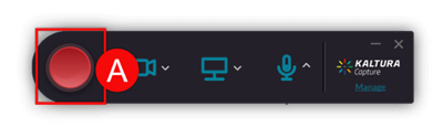 Kaltura Capture recording bar with red Record button highlighted