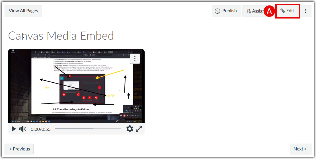 Opening Canvas Page Editor with Pencil Edit icon