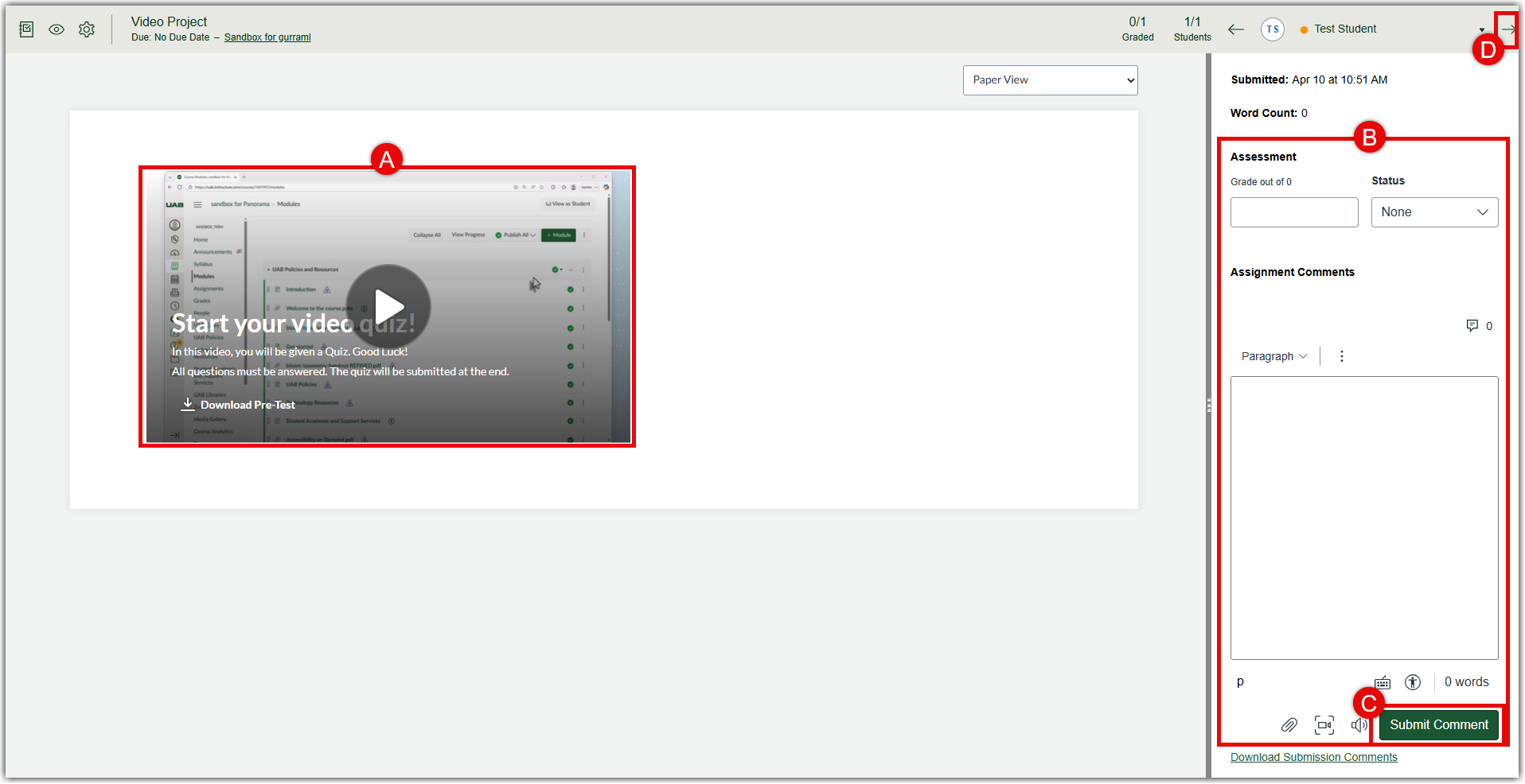 kaltura video submission assignment last
