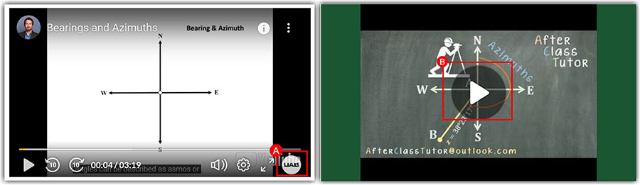 Screenshots of the locations of the UAB logo and play button.