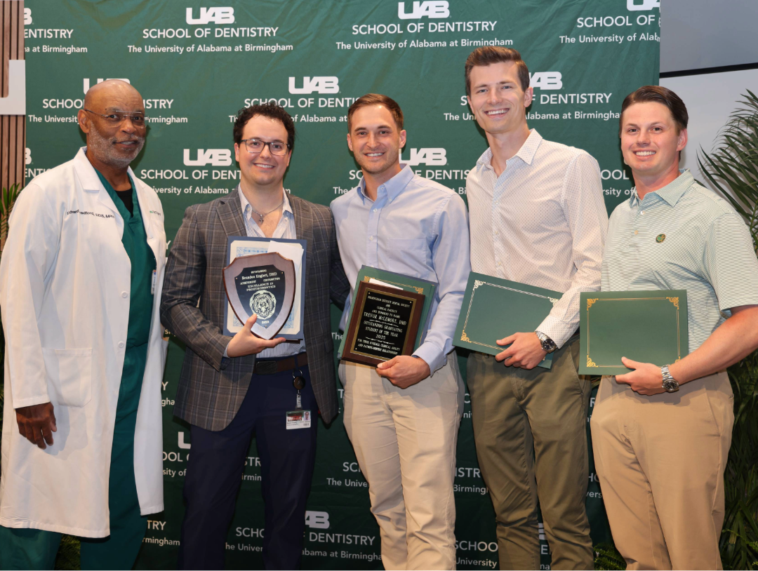 Dr. Bradford with four awardees at 2025 Honors Convocation