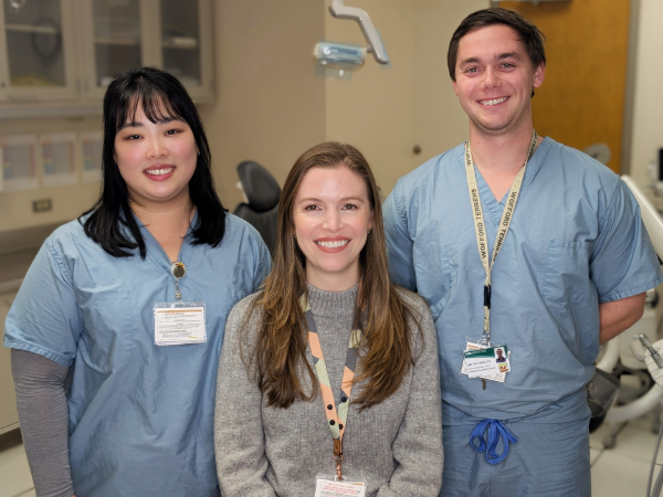 Drs. Park, Blass, and Reynolds in hospital dentistry clinic