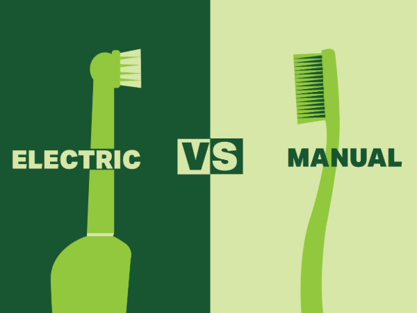 Vector graphic of an electric toothbrush vs a manual toothbrush