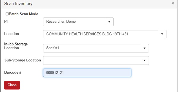 Counter at the top shows you number of containers already scanned ("Verified") through the process, "Not scanned", "Attention required" and "Disposed". Left top bar shows you % of already scanned inventory.