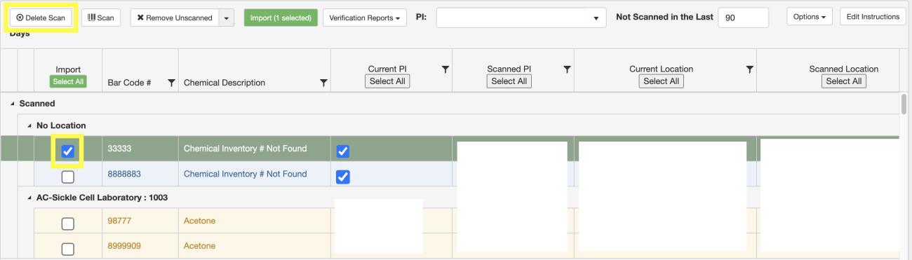Highlight the problematic entry and use the “Delete Scan” button.