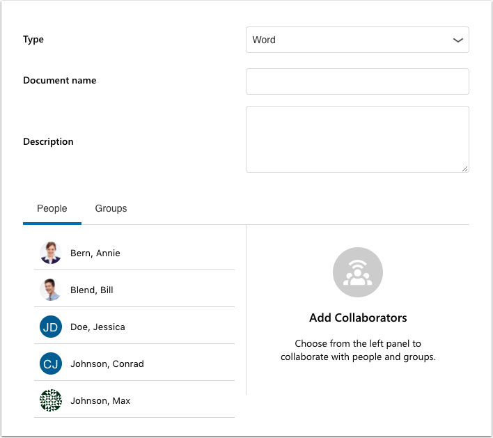 Screenshot of the "add collaborators" page. 