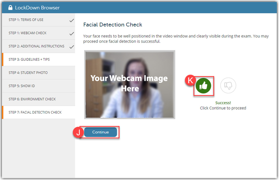 screenshot of facial detection check