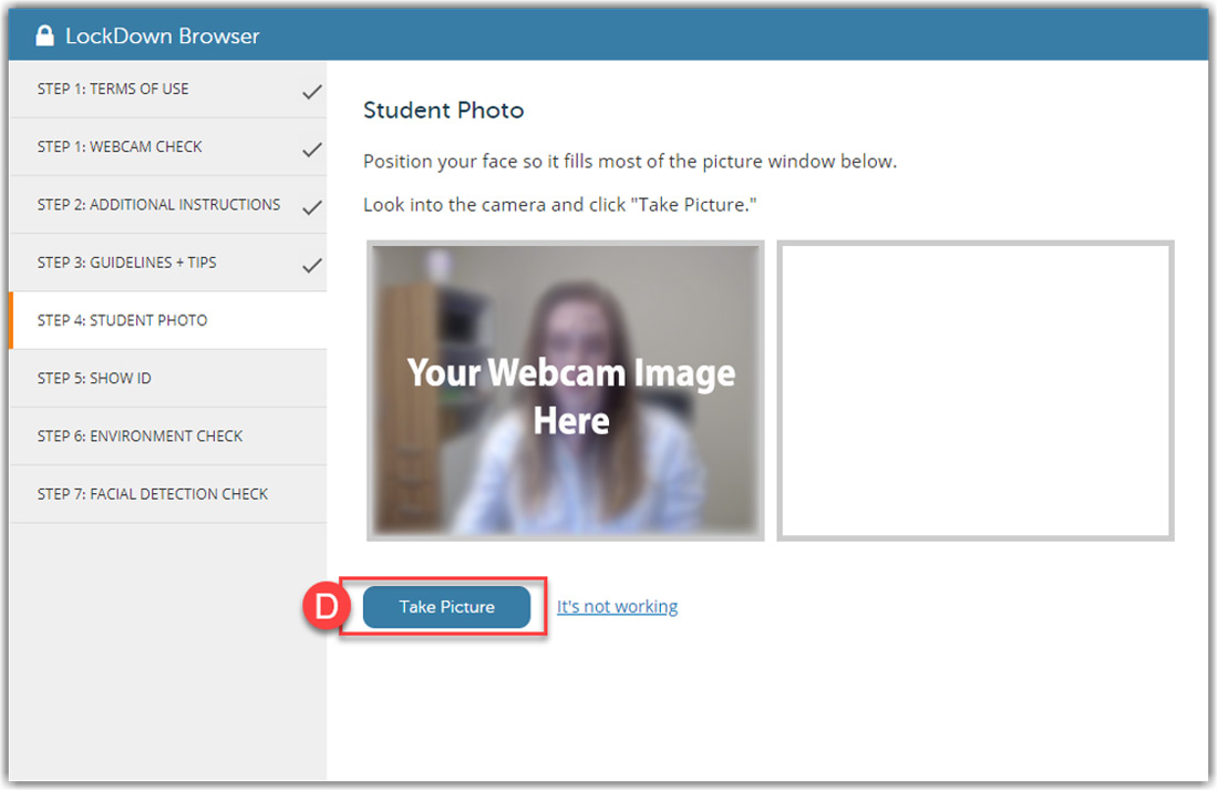 screenshot of webcam check take picture button