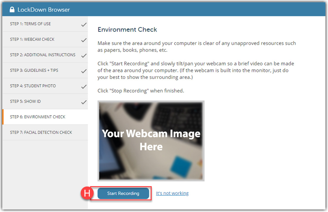 screenshot of environment check start recording button