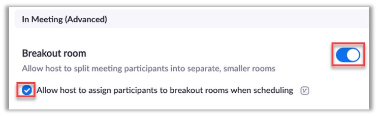 Screen shot of breakout rooms enabled in Zoom.
