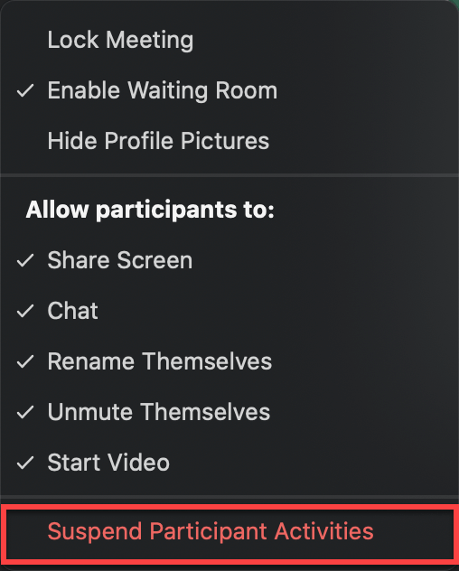 screenshot showing how to suspend participant activities