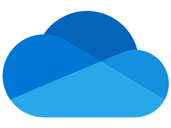 Microsoft OneDrive logo - a cloud graphic in 4 shades of blue. 