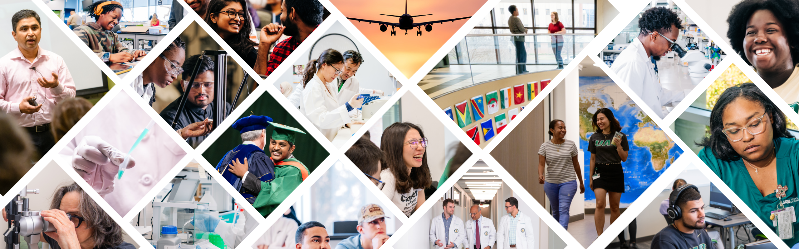 A collage of photos of various students and employees.