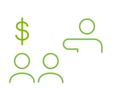 Illustration of a person gesturing to a financial chart.