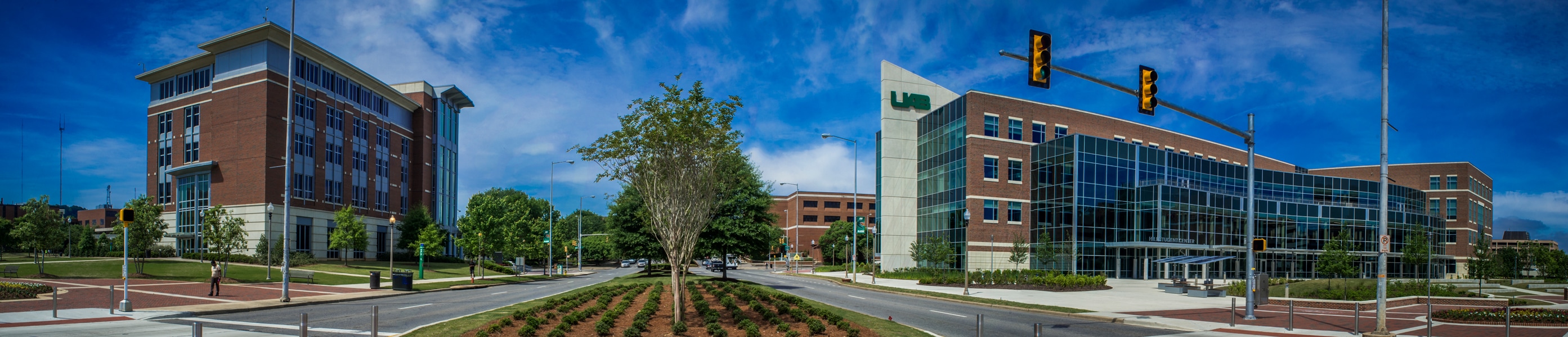 View of Heritage Hall and Hill Center from University Boulevard looking West