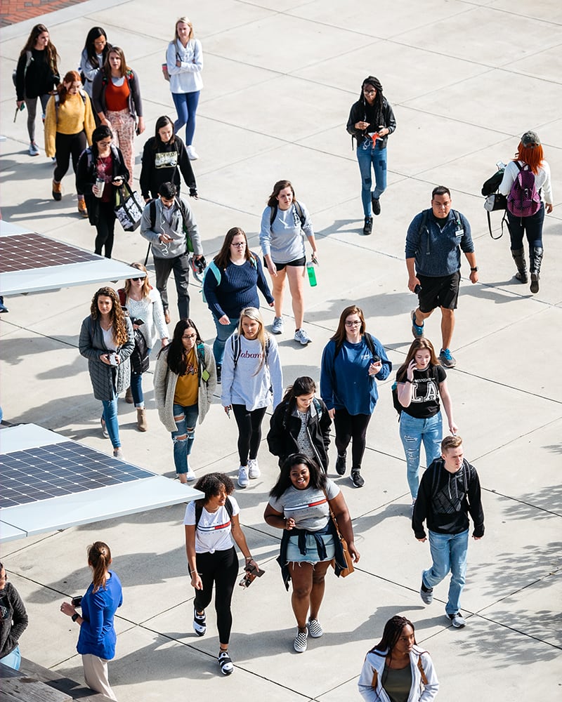 people walking around campus