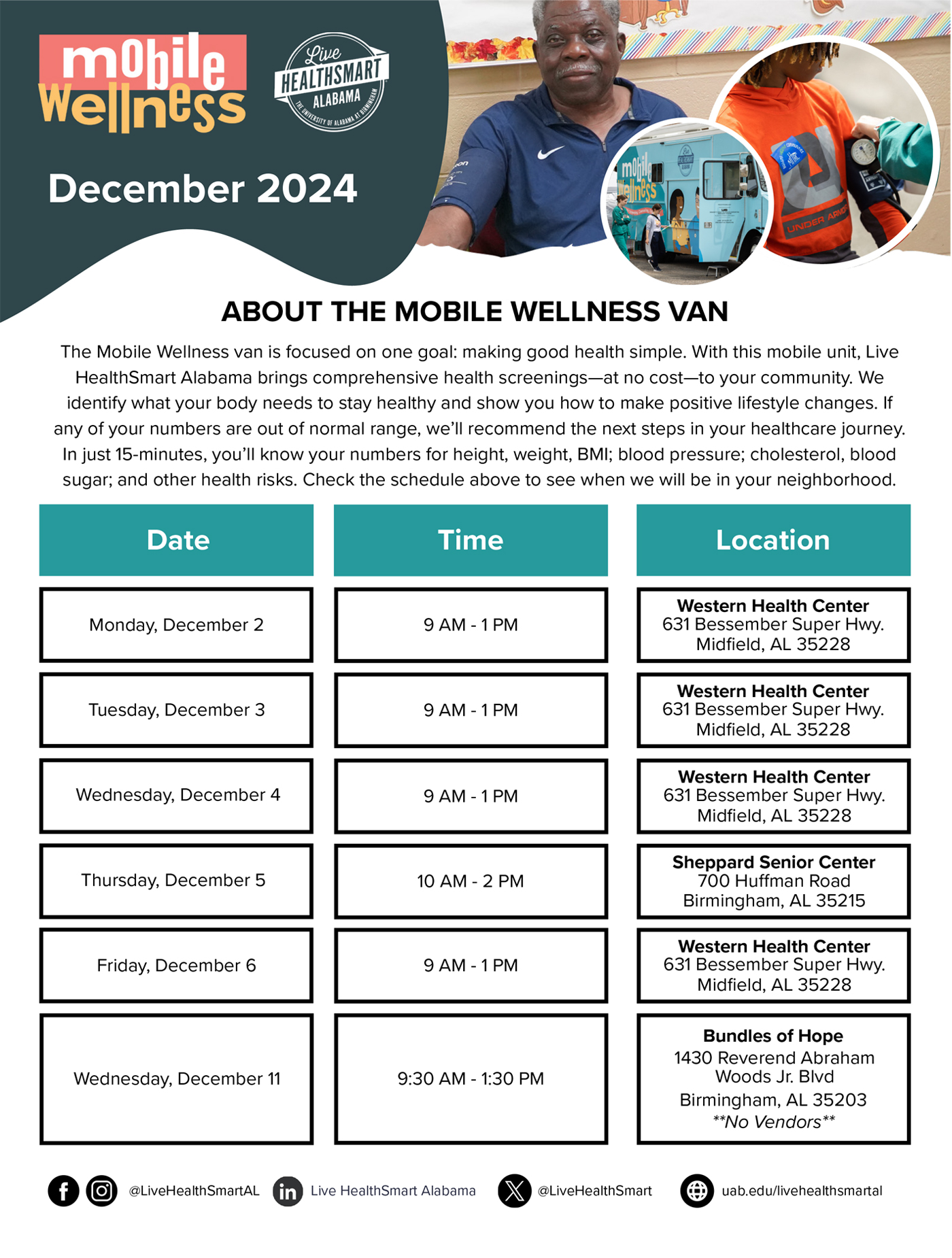 Mobile Wellness Van Schedule - follow link to open pdf