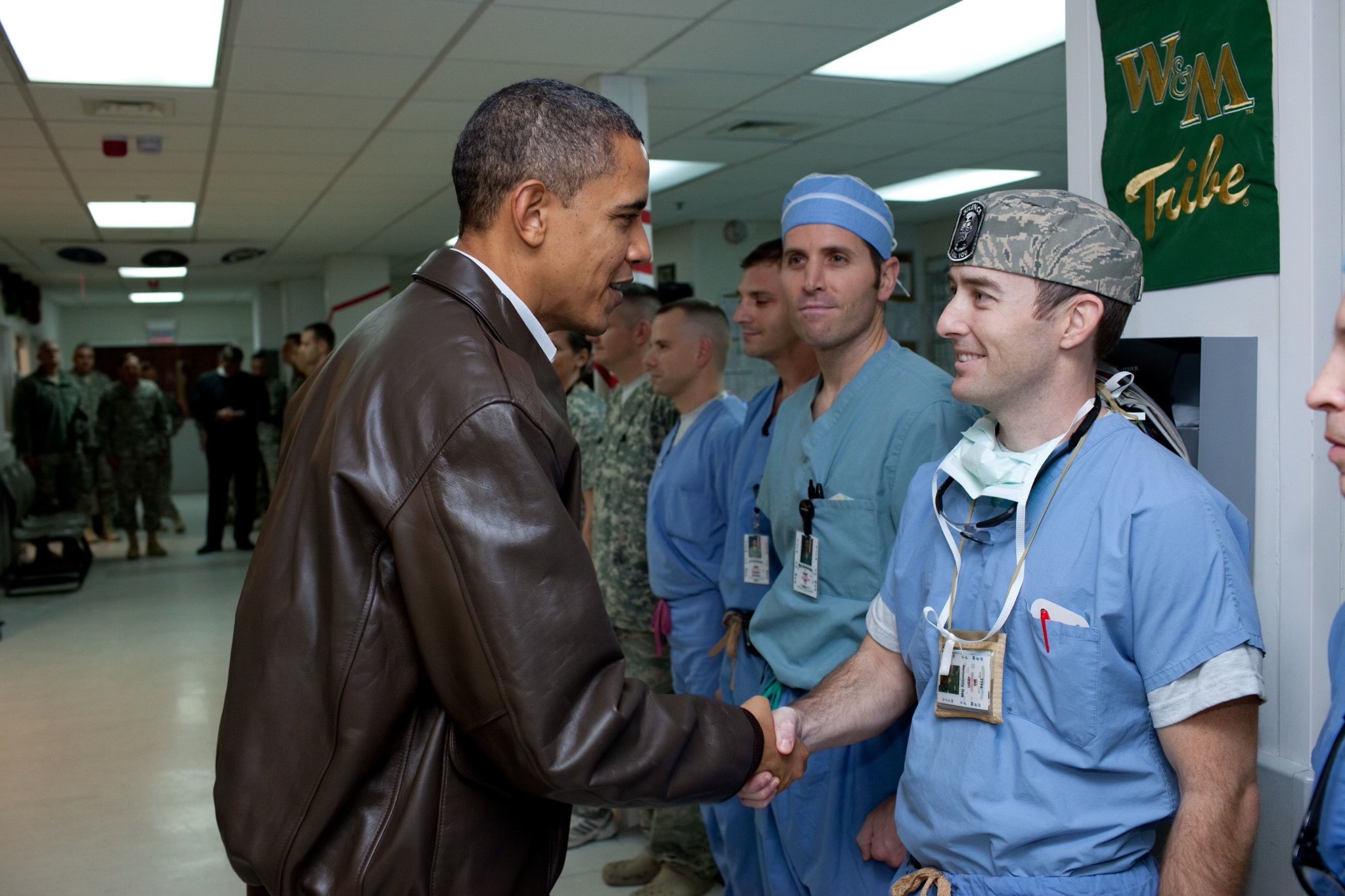 Former President Barrack Obama shakes the hand of Dr. Jeff Simmons. 