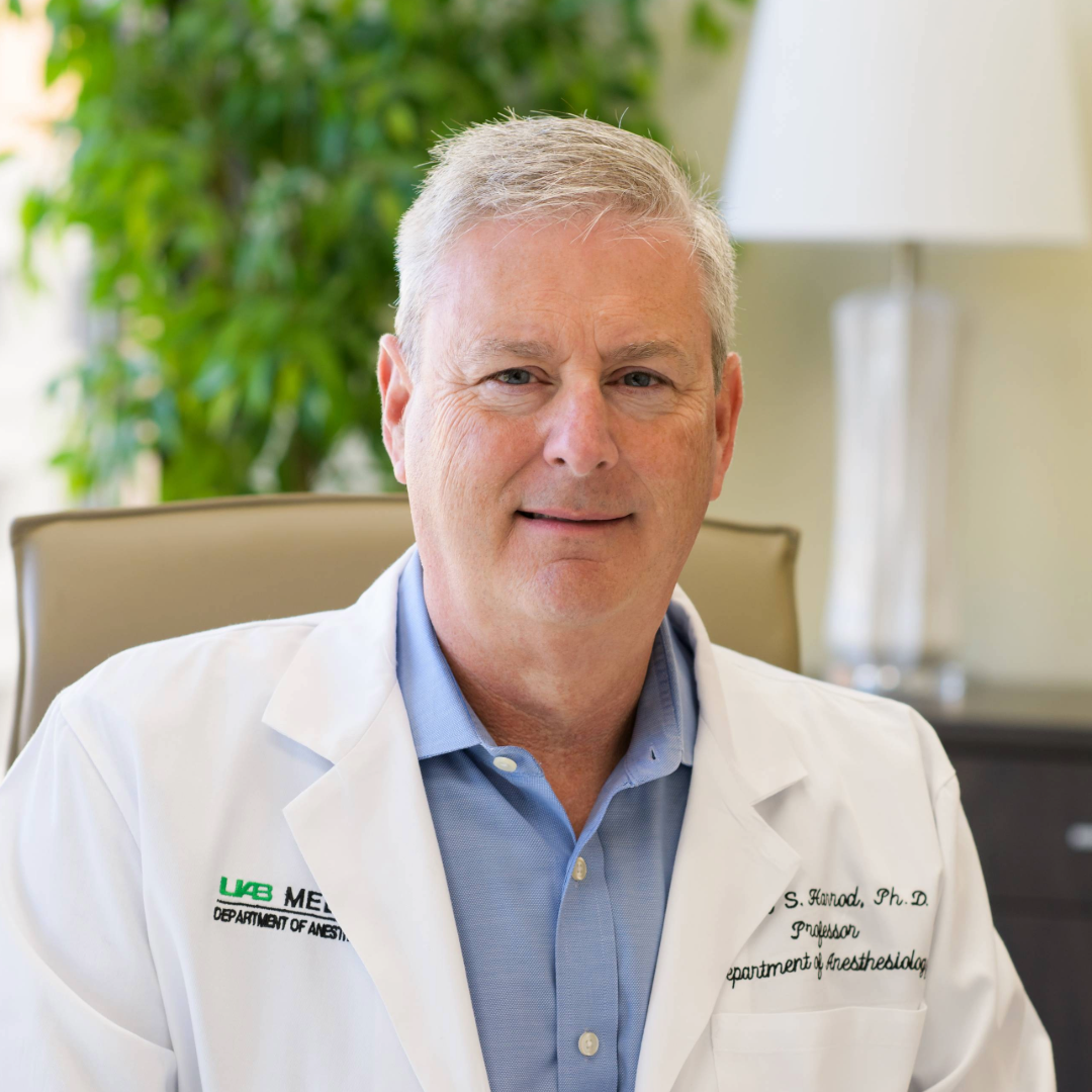 Environmental head shot of Dr. Kevin Harrod, PhD (Benjamin Monroe Carraway Endowed Chair and Professor, Anesthesiology; Director, Resident Research) in his office, 2019.