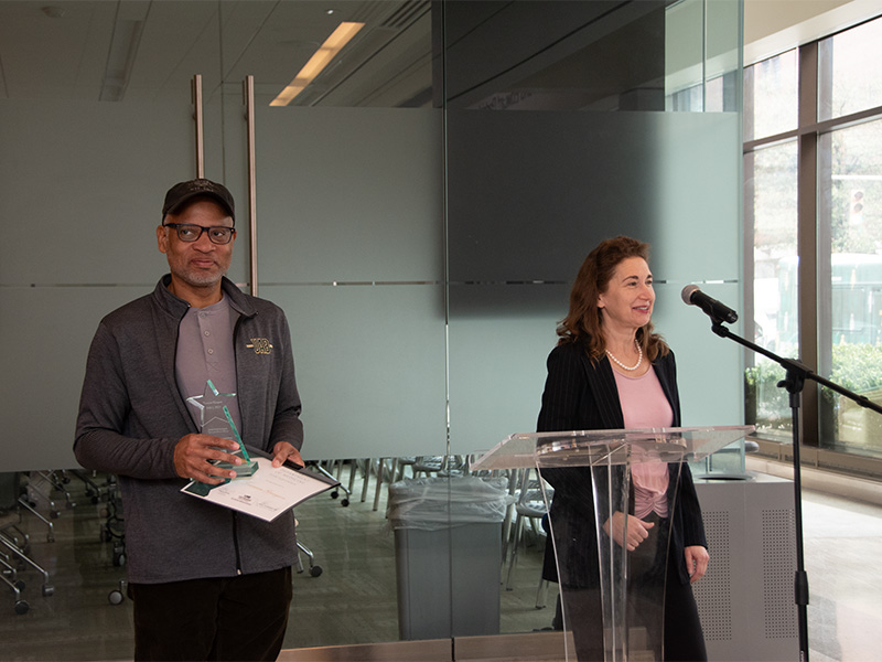 Truman Grayson (left) and Dr. Anath Shalev speaking (right)