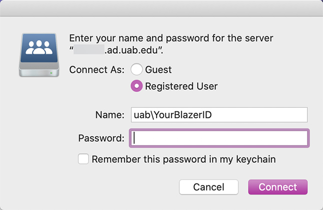 Enter your server credentials