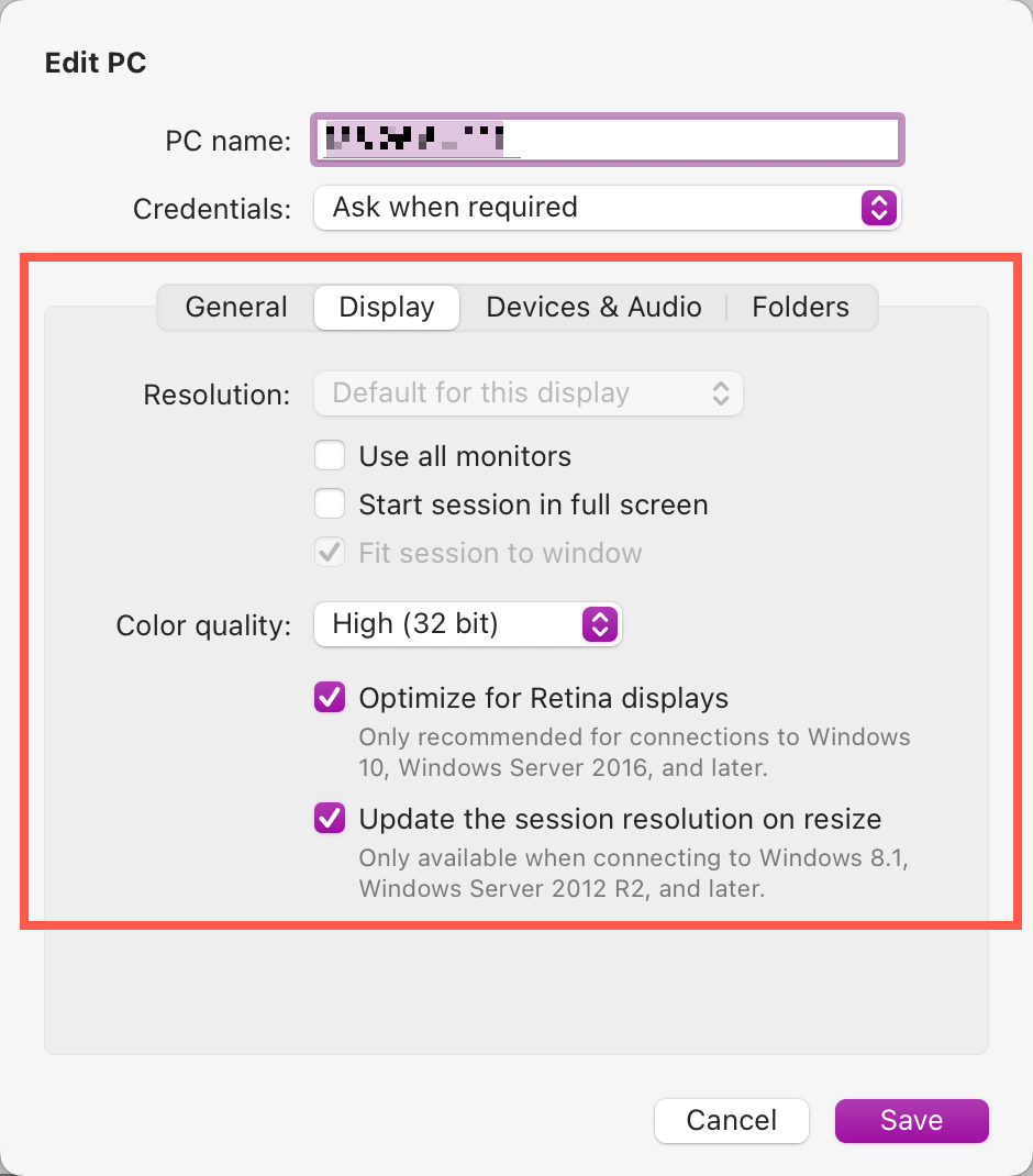 Optional display settings for retina Macs