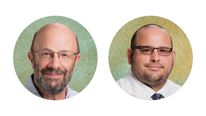 Stylized headshots of Peter Pappas, M.D. and Sixto Leal, M.D., Ph.D.. 