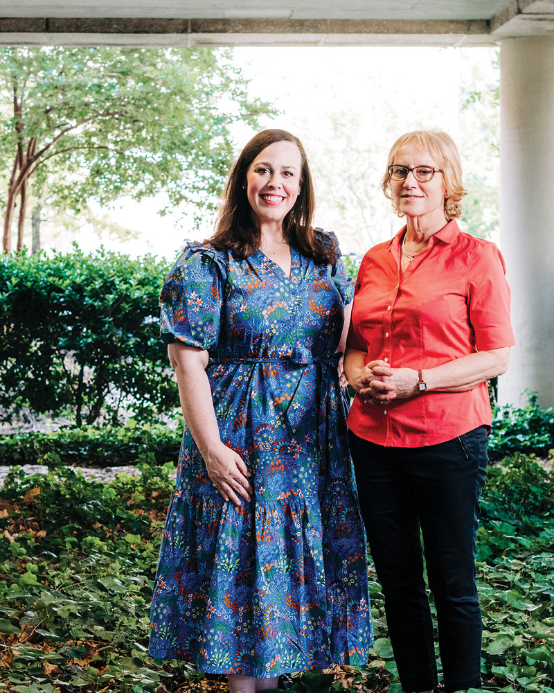  Leah Pickett, DNP, CRNP,  and Rachel Fargason, M.D., lead the UAB Esketamine Clinic. They pose for portraits in the lush green outer courtyard of the Sparks building on UAB Campus. 