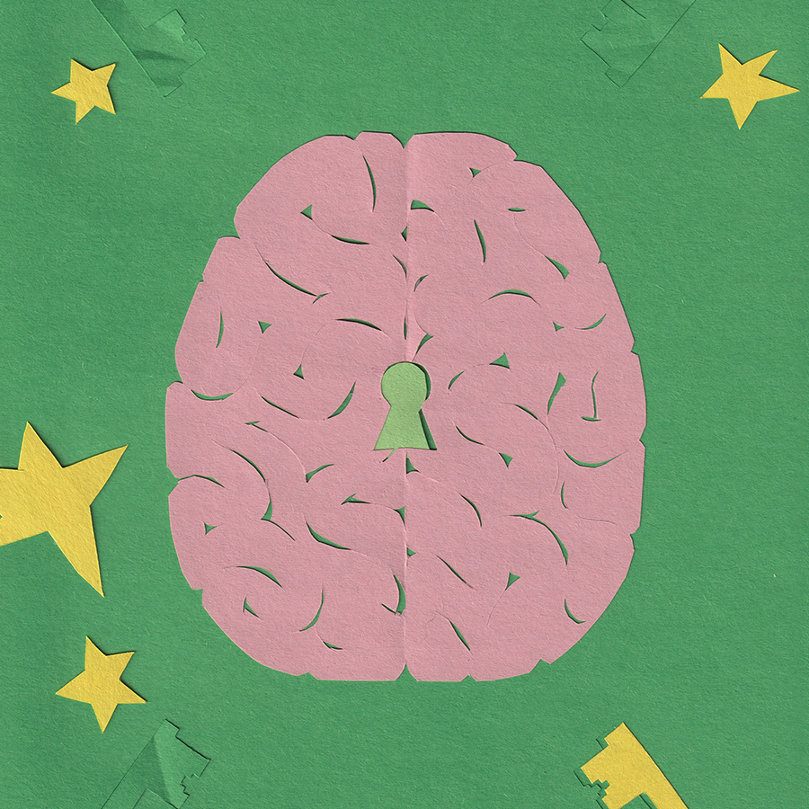hand cut design of brain with stars