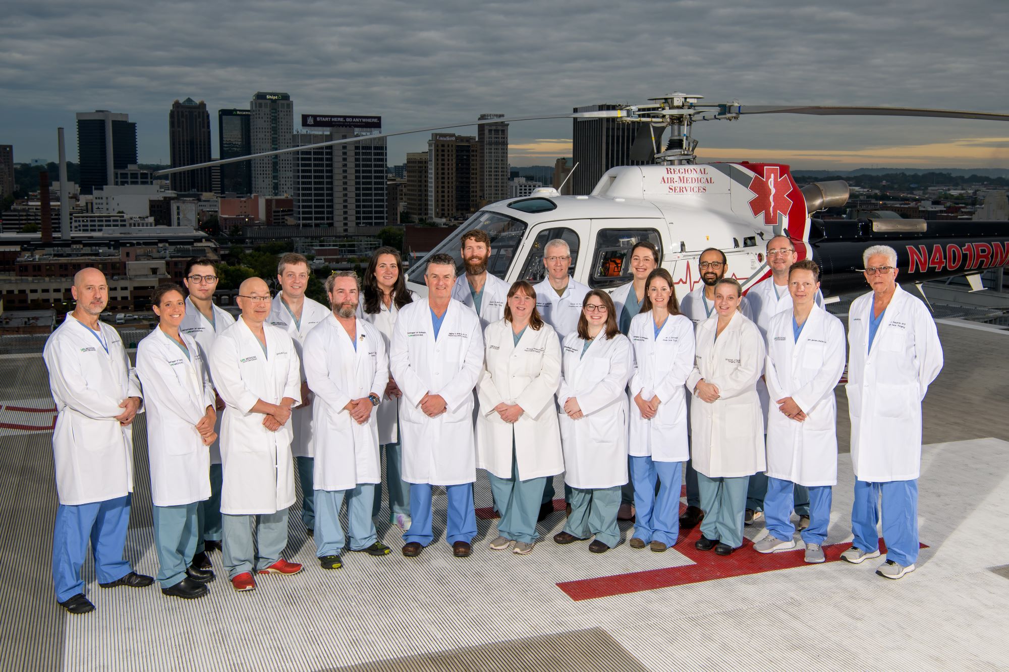 UAB Division of Trauma and Acute Care Surgery Faculty on Helipad